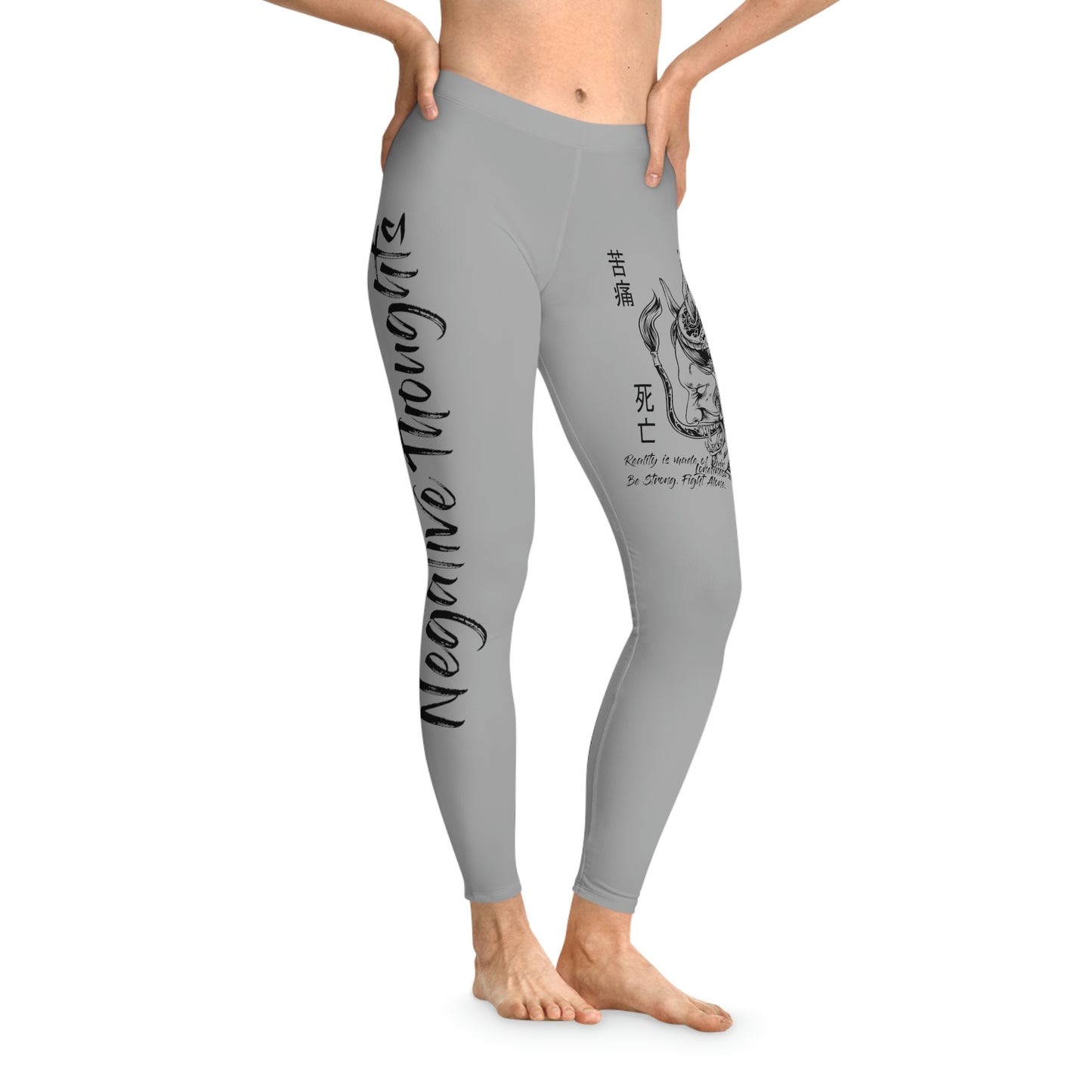 Negative Thoughts Oni Mask Light Grey Stretchy Leggings