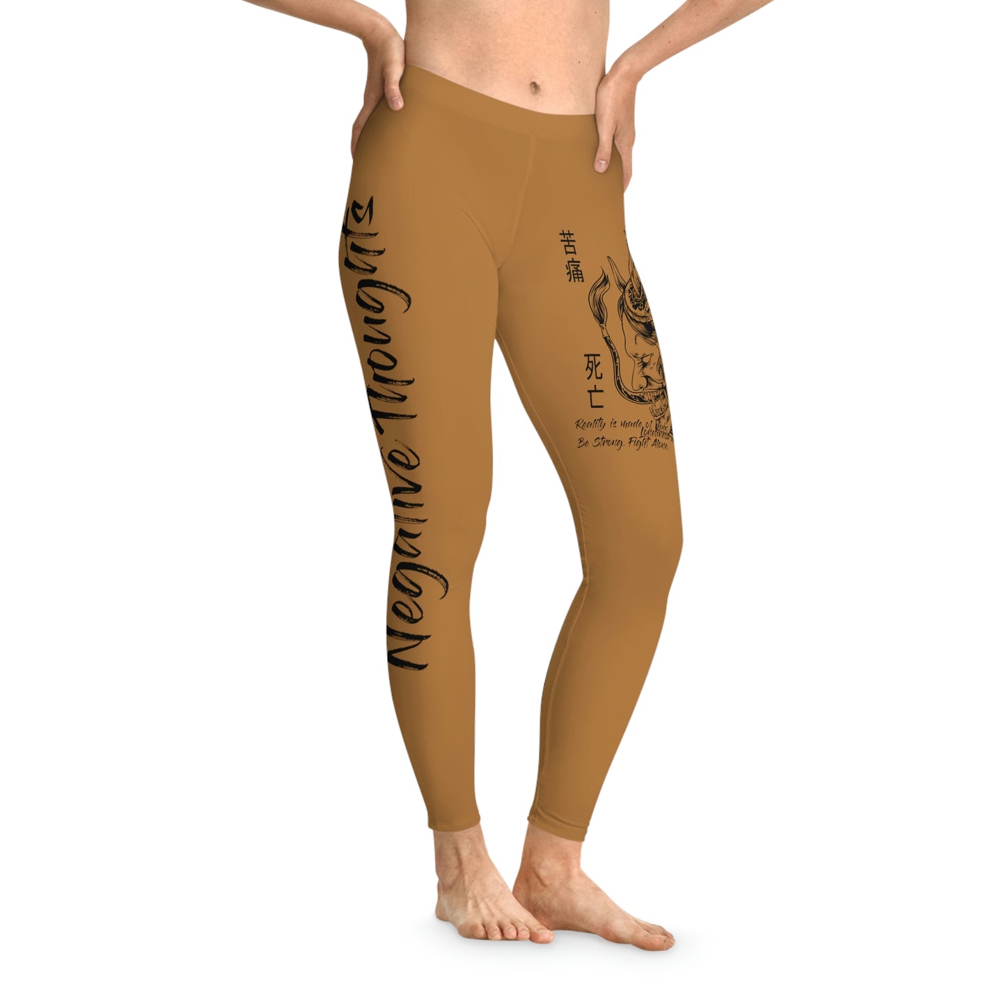 Negative Thoughts Oni Mask Light Brown Stretchy Leggings