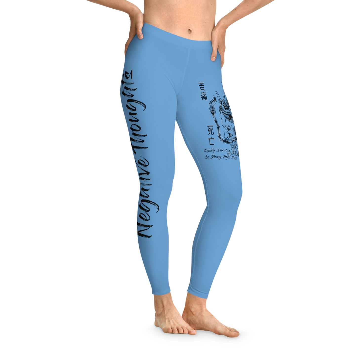Negative Thoughts Oni Mask Light Blue Stretchy Leggings