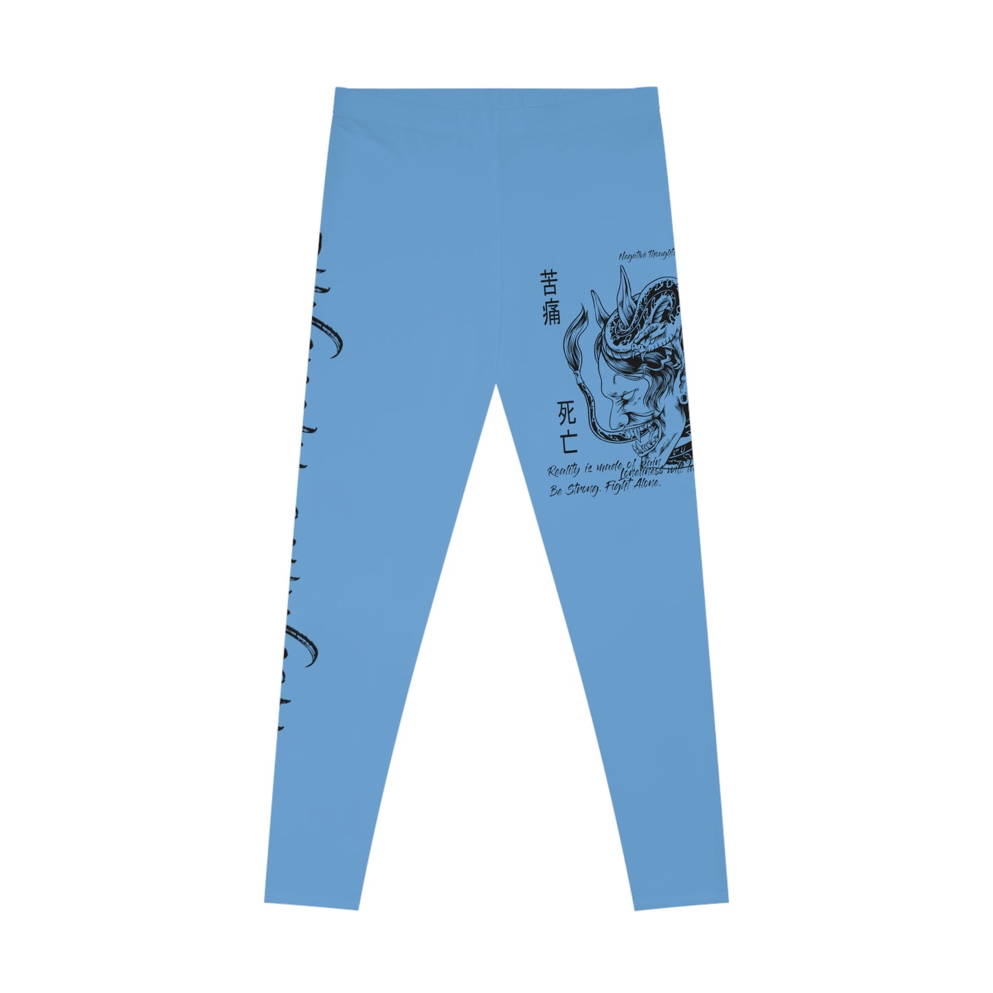 Negative Thoughts Oni Mask Light Blue Stretchy Leggings