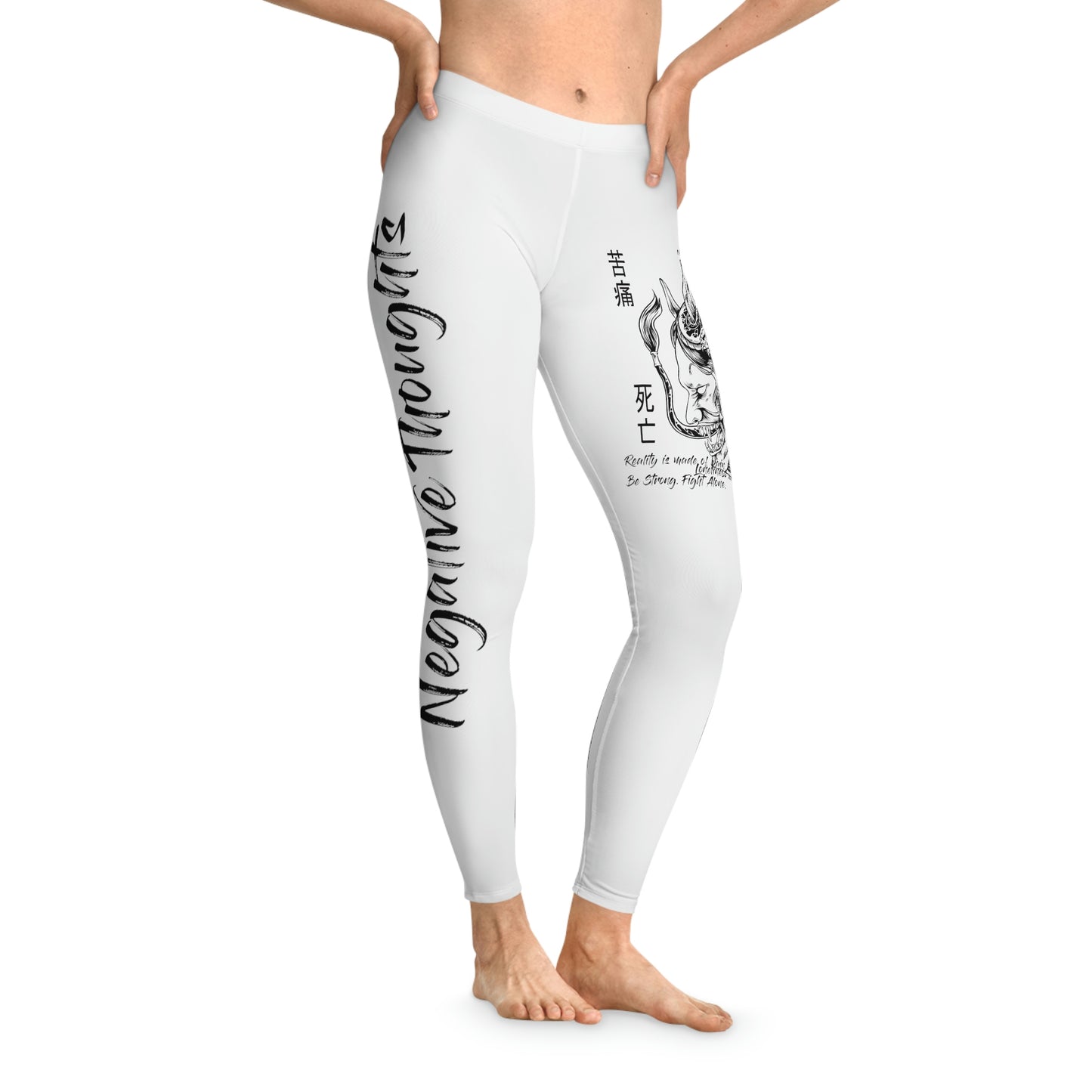 Negative Thoughts Oni Mask White Stretchy Leggings