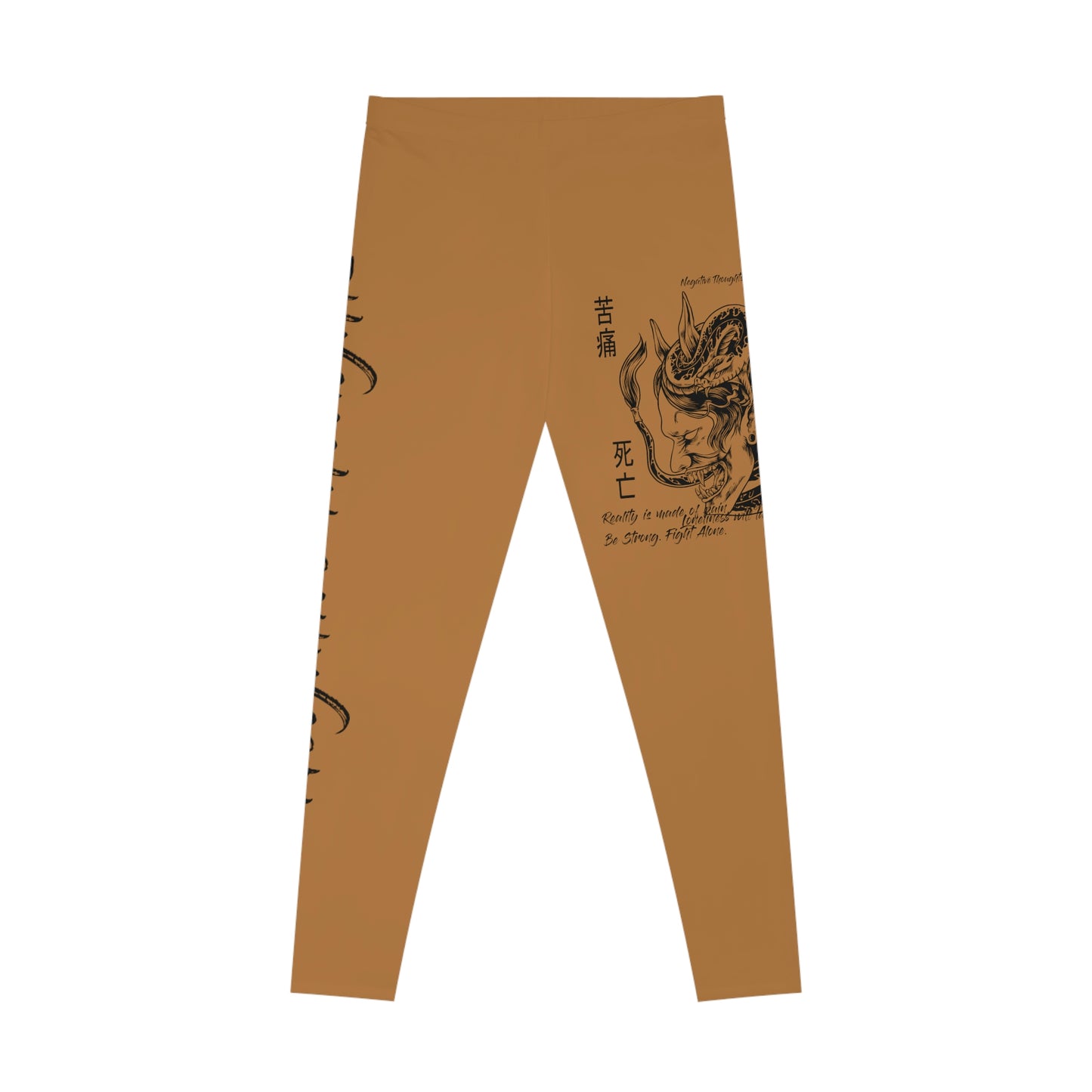 Negative Thoughts Oni Mask Light Brown Stretchy Leggings