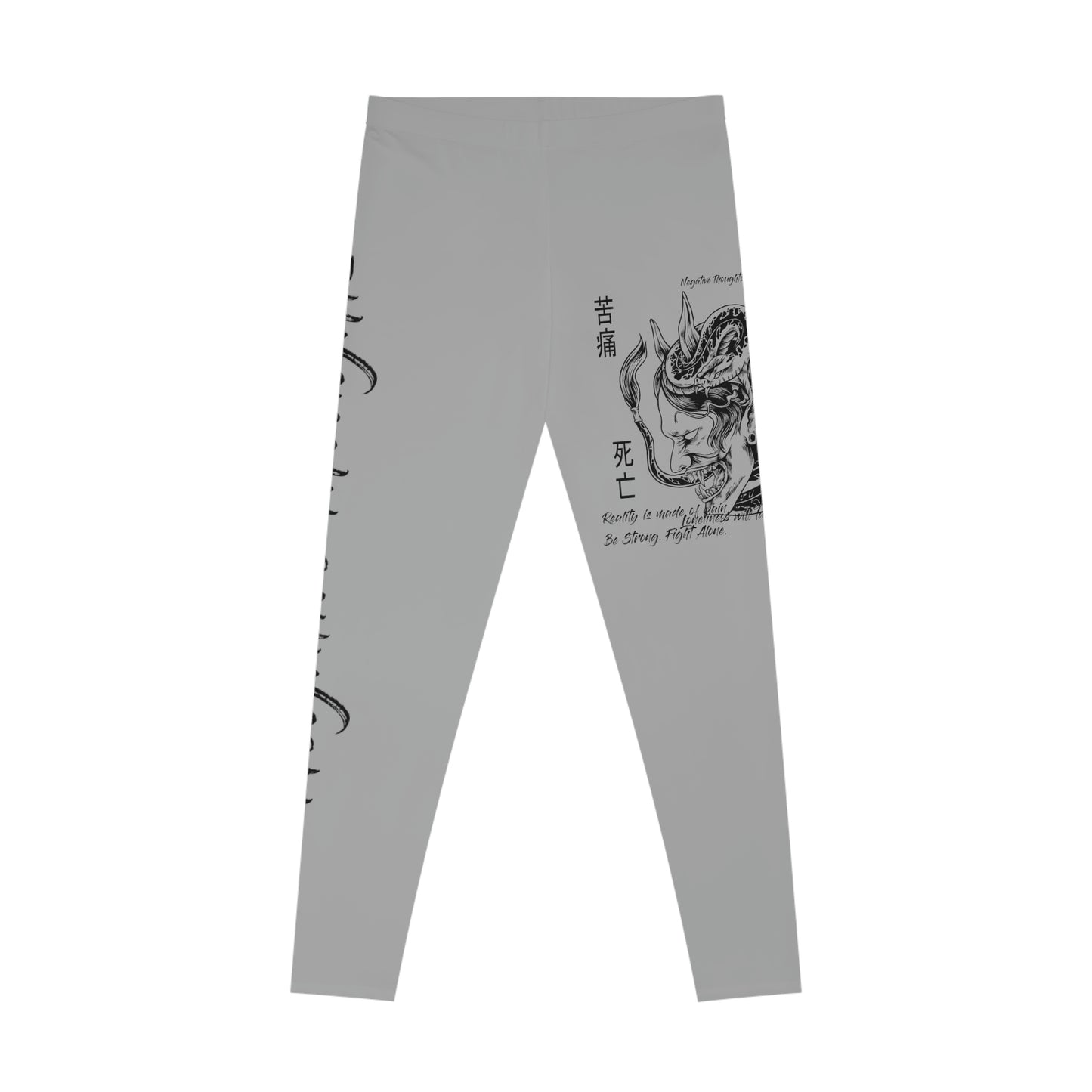 Negative Thoughts Oni Mask Light Grey Stretchy Leggings