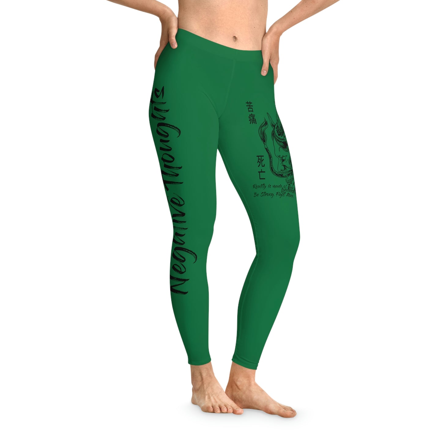 Negative Thoughts Oni Mask Dark Green Stretchy Leggings