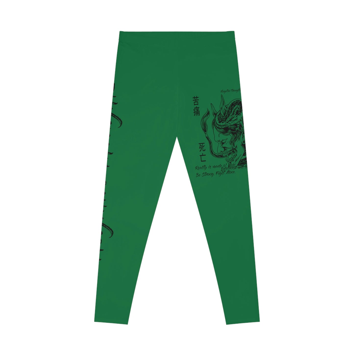 Negative Thoughts Oni Mask Dark Green Stretchy Leggings