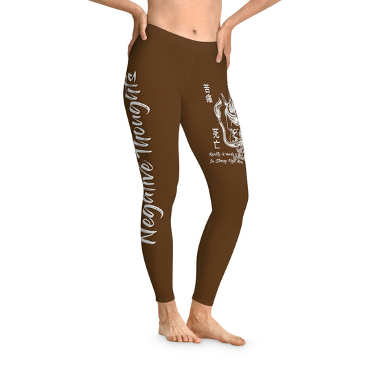 Negative Thoughts Oni Mask Brown Stretchy Leggings